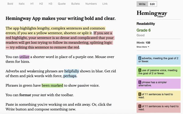 كيفية كتابة وإنشاء منشورات نصية طويلة على Facebook ، أفضل الممارسات ، تطبيق Hemingway