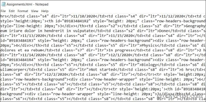 جدول بيانات html