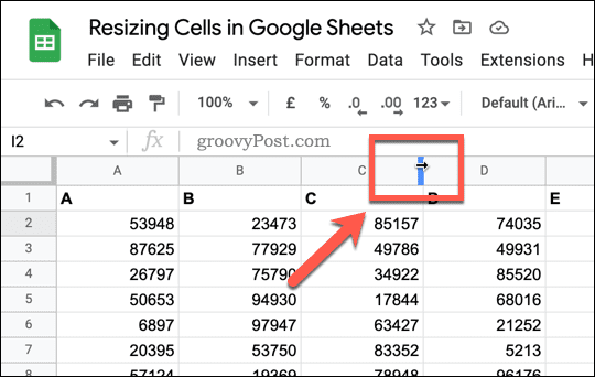 مؤشر تغيير حجم العمود أو الصف في " جداول بيانات Google"