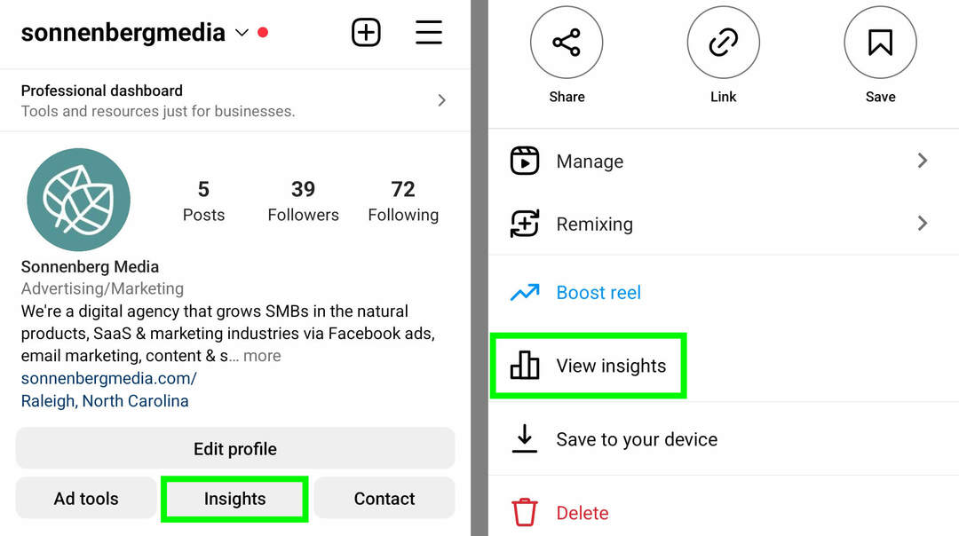 أين تجد-instagram-reels-insights-app-view-insights-sonnenbergmedia-example-3