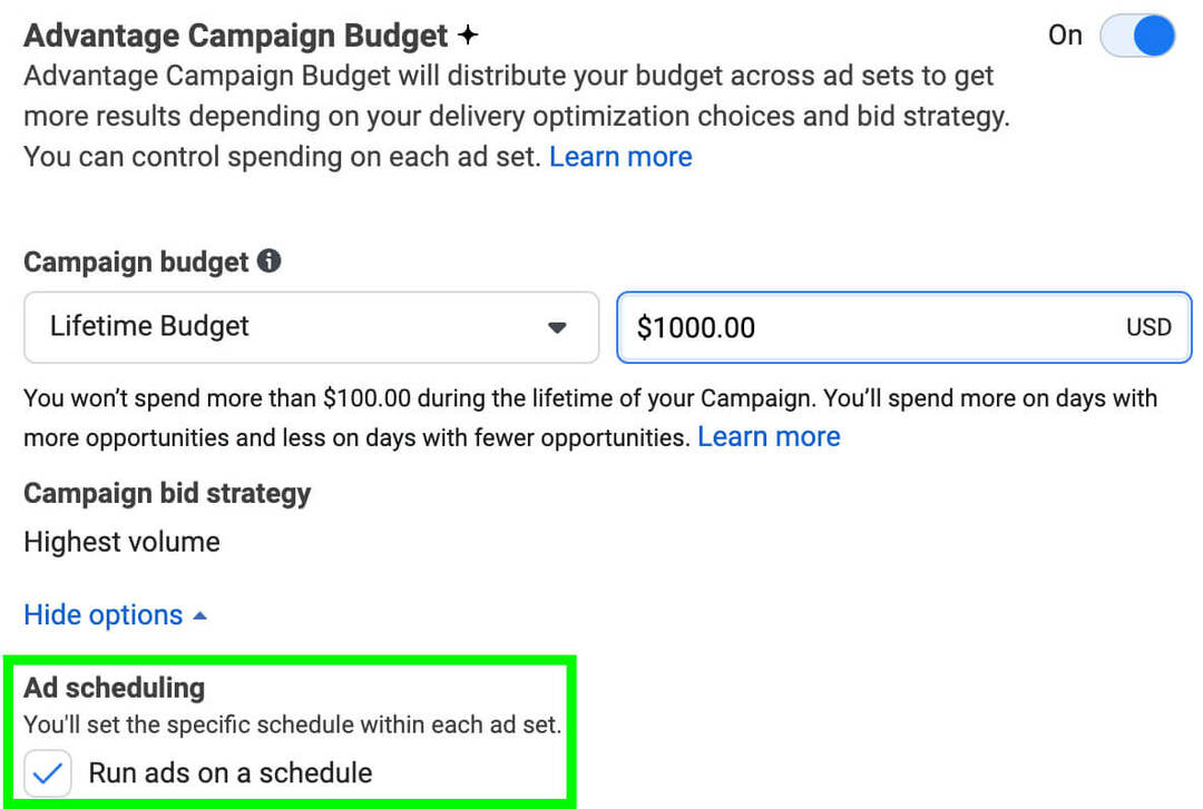 how-to-launch-call-ads-for-facebook-create-Schedule-run-ads-on-a-Schedlue-box-enable-features-campaign-budget-ad-Scheduling-example-6