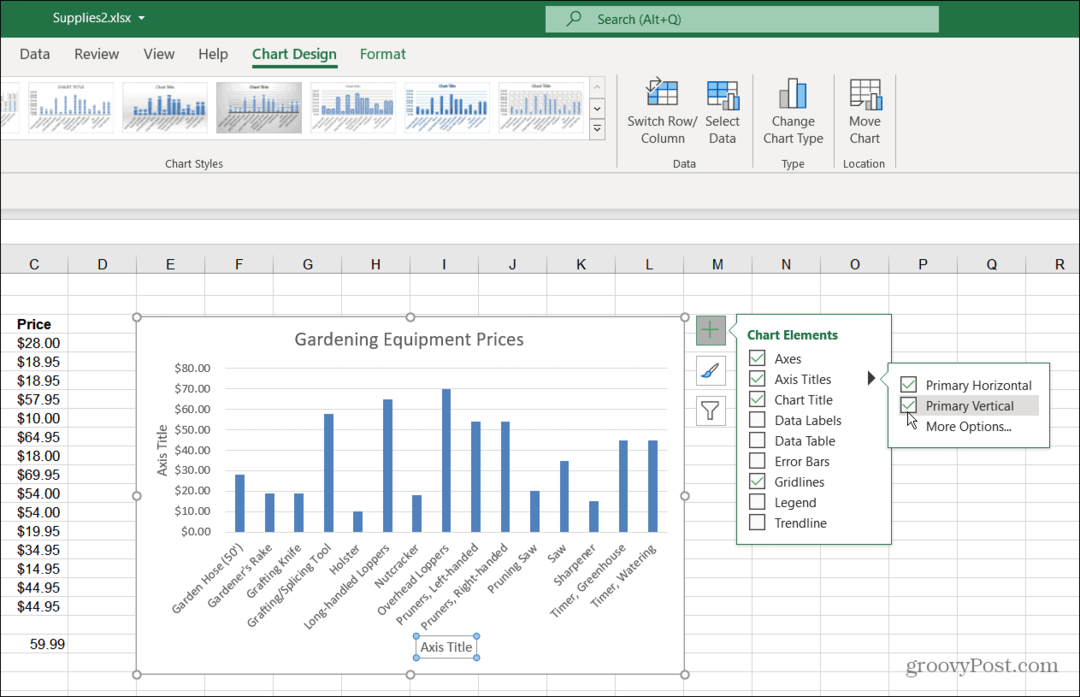 عناصر المخطط Excel