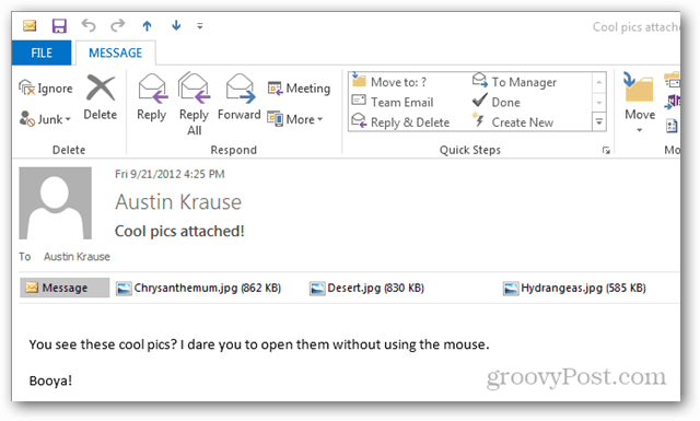 كيفية فتح المرفقات في Outlook 2013 بدون ماوس