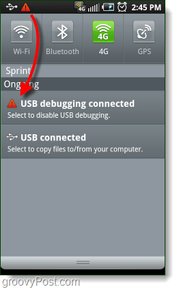 تنبيه اتصال Android USB لتصحيح الأخطاء
