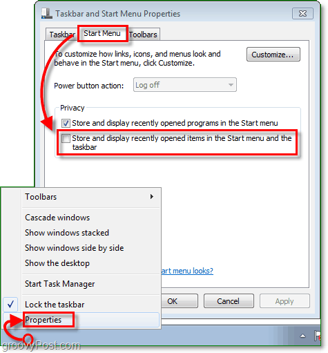 كيفية تعطيل ومسح قائمة الانتقال السريع لنظام التشغيل Windows 7
