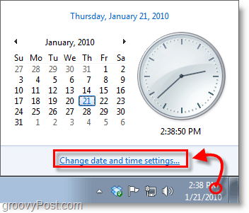لقطة شاشة لنظام التشغيل Windows 7 - انقر فوق الساعة وقم بتغيير الإعدادات