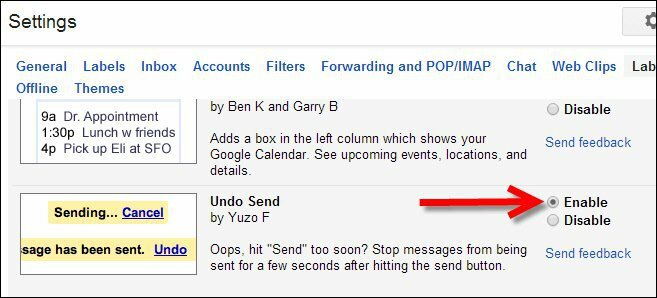 تمكين التراجع عن الإرسال عبر ميزات Gmail الاختبارية