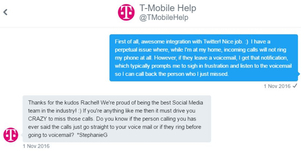 كان ممثل خدمة عملاء T-Mobile قادرًا على التفاعل معي بشكل فردي وعدم المشاركة في مشكلتي.
