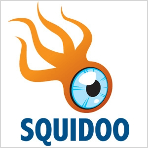 هذه لقطة شاشة لشعار Squidoo ، وهو مخلوق برتقالي بأربعة مخالب ومقلة عين زرقاء كبيرة.