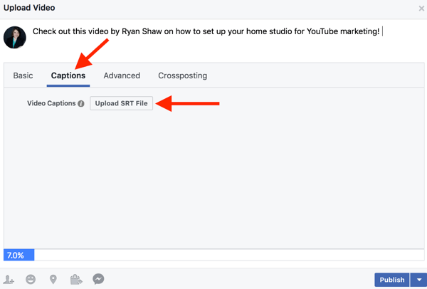 يمكن لصفحات أعمال Facebook إضافة ملفات SRT إلى مقاطع الفيديو الأصلية.