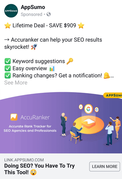 تقنيات إعلانات Facebook التي تحقق النتائج ، على سبيل المثال من خلال AppSumo الذي يقدم صفقة
