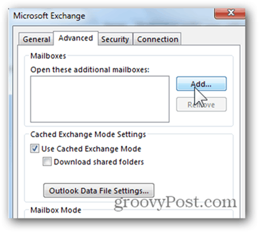إضافة صندوق بريد Outlook 2013 - انقر فوق خيارات متقدمة ، إضافة