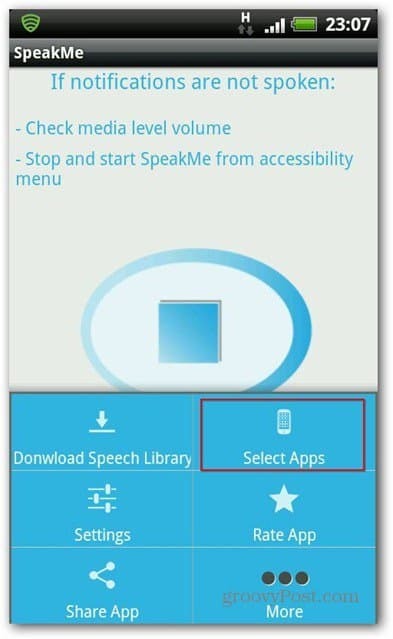 حدد SpeakMe for Android للتطبيقات