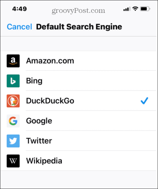 حدد Firefox قائمة البحث الافتراضية