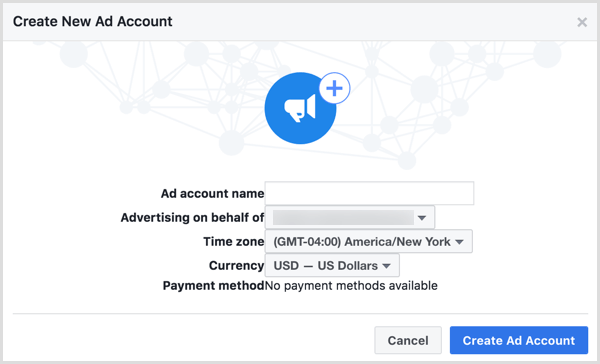 استخدم اسم عملك عندما يُطلب منك تسمية حساب إعلان Facebook الجديد الخاص بك.