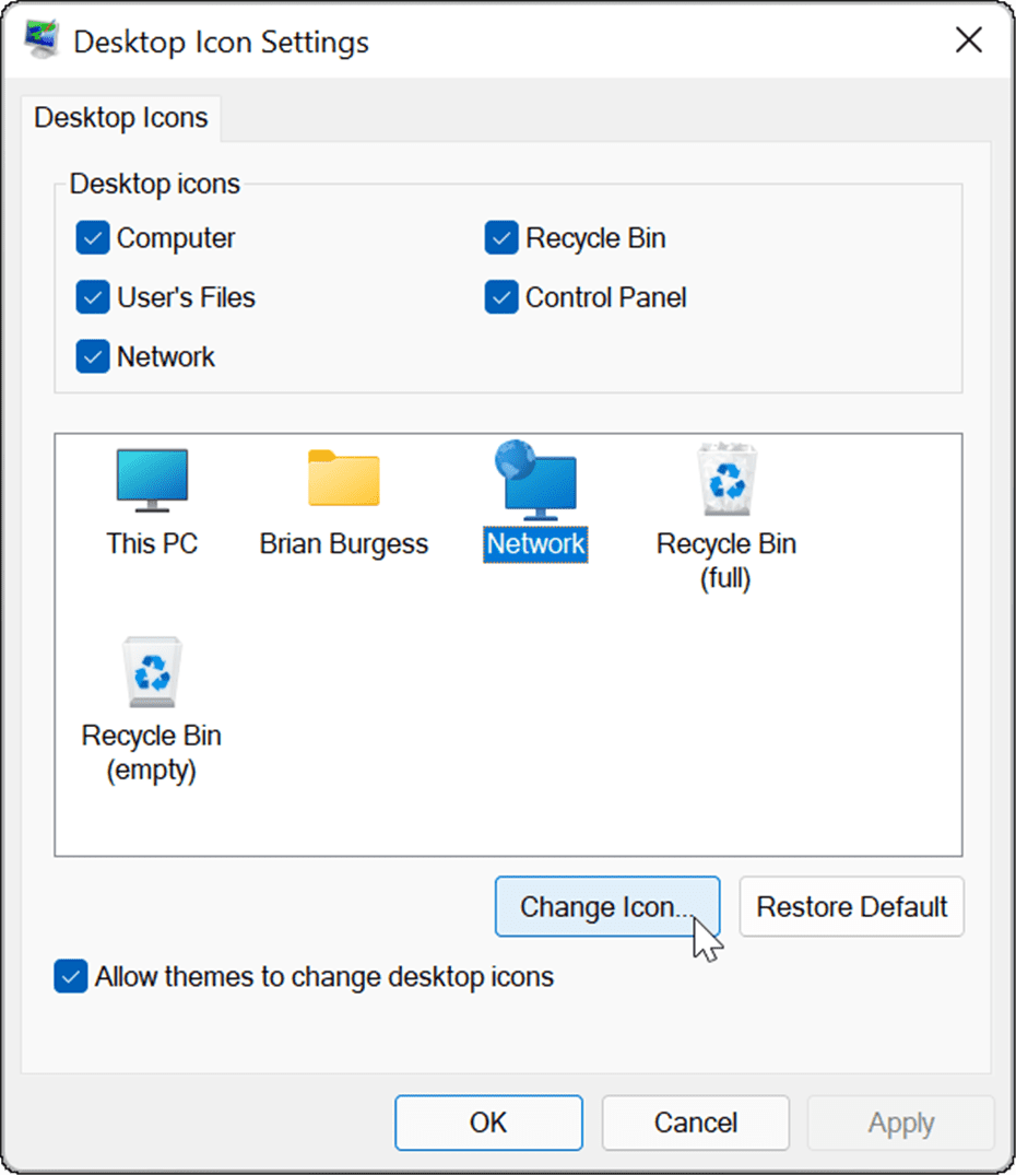 استعادة رموز سطح المكتب القديمة على نظام التشغيل windows 11
