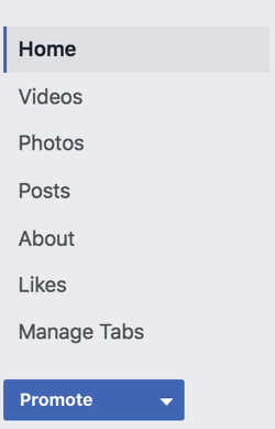 انقر فوق إدارة علامات التبويب في الشريط الجانبي الأيسر من صفحتك على Facebook.