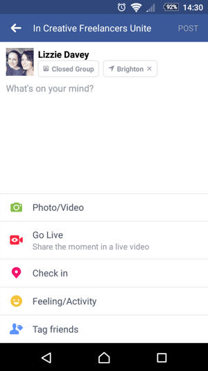 لبدء استخدام Facebook Live ، انقر فوق Go Live عندما تقوم بإنشاء حالة.
