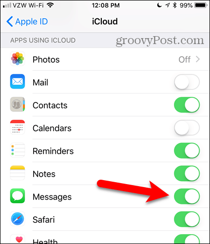 قم بتشغيل الرسائل على iCloud في iOS
