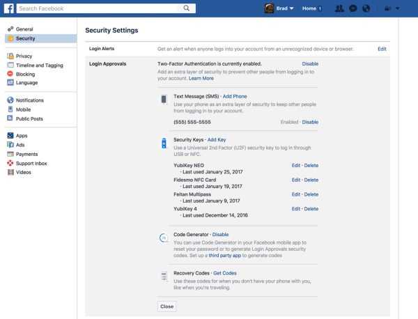 يمكن لمستخدمي Facebook الآن تسجيل مفتاح أمان مادي لحماية حساباتهم على Facebook.