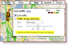 Google Maps Live Traffic في إعدادات النهار والوقت
