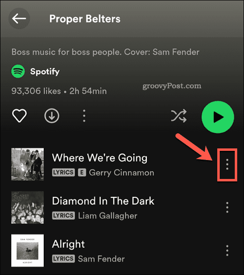 افتح القائمة الخاصة بأغنية Spotify