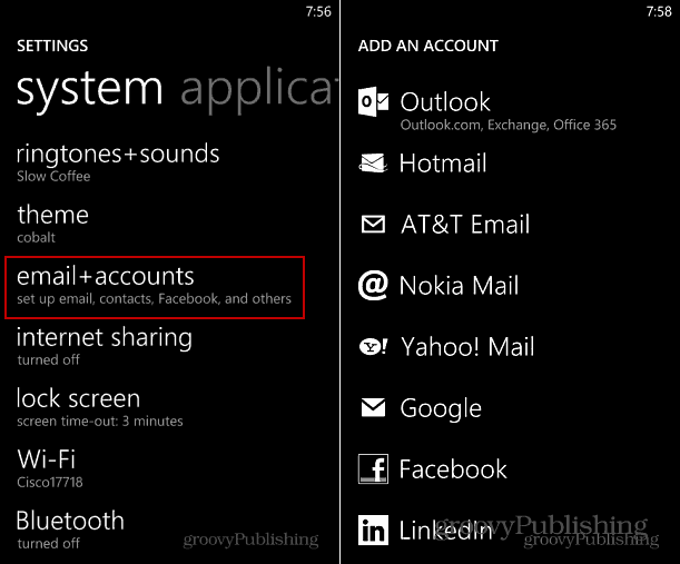 إضافة حساب Windows Phone 8