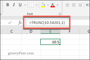 دالة TRUNC في Excel إلى منزلة عشرية واحدة