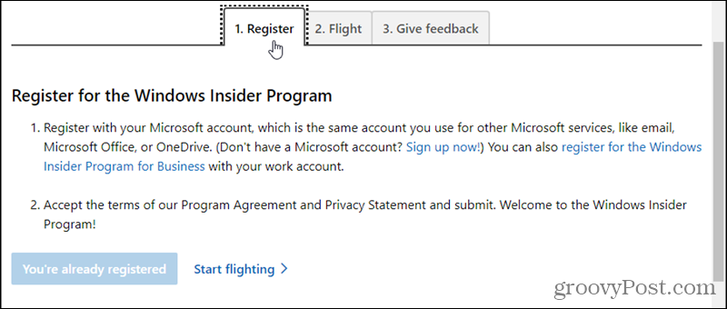 قم بالتسجيل في برنامج Windows Insider