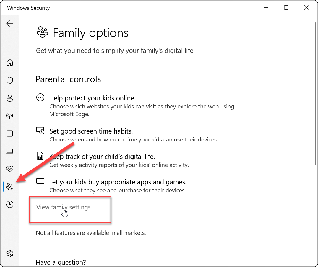 خيارات Windows Security Family