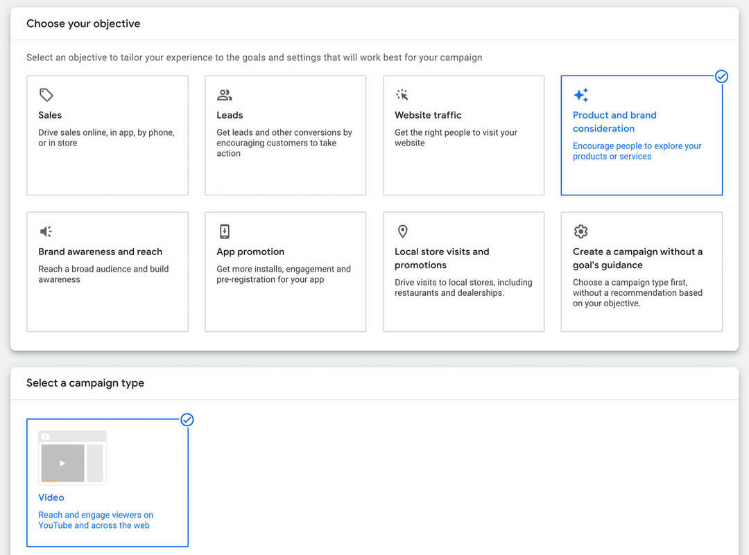 how-to-launch-a-new-video-aciton-campaign-using-youtube-shorts-ads-google-create-select-campaign-object-product-and-brand-reason-videos-example-1