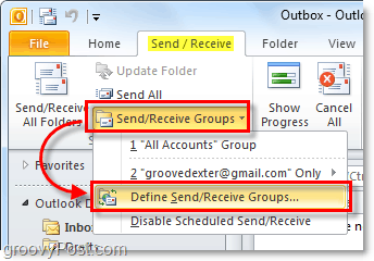 إرسال مجموعات الاستقبال في برنامج Outlook 2010