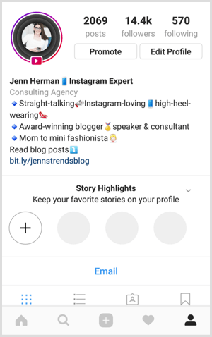 تسليط الضوء على قصة Instagram في الملف الشخصي