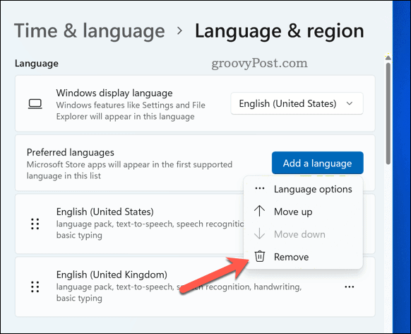 قم بإزالة لغة من Windows 11