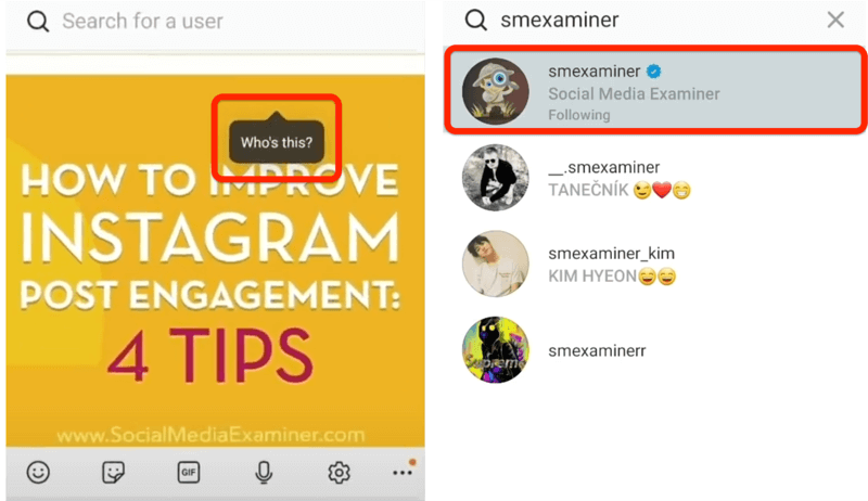 خيار نشر instagram لوضع علامة على شخص ما عند النقر عليه