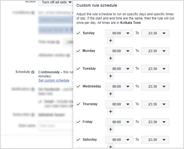 قم بتعيين جدول قاعدة مخصص لقاعدة Facebook التلقائية