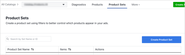 في علامة التبويب "مجموعات المنتجات" ، انقر فوق الزر "إنشاء مجموعة منتجات".