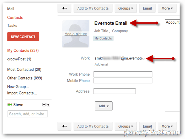 إنشاء جهة اتصال Gmail