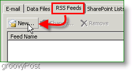 لقطة شاشة Microsoft Outlook 2007 إنشاء موجز ويب لـ RSS