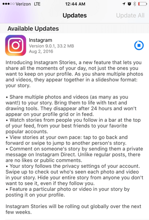 تحديث قصص التطبيق instagram