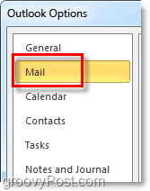 انقر فوق علامة التبويب خيارات البريد في Outlook 2010