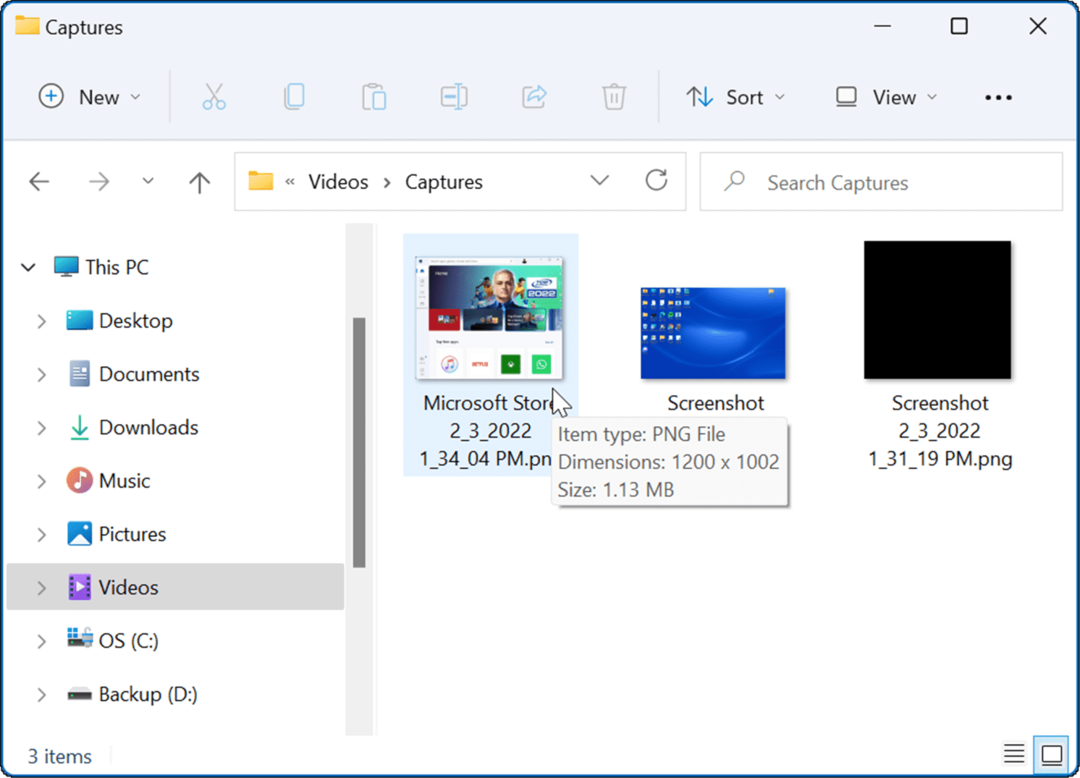 مجلد التقاط الفيديو ، التقط لقطة شاشة على نظام التشغيل Windows 11