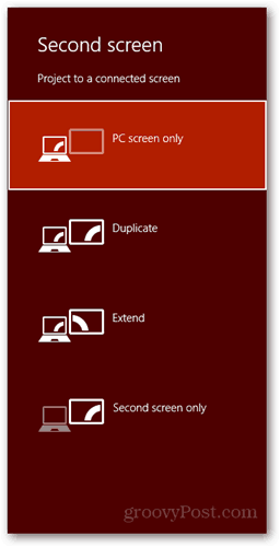  ويندوز 8 اختصار لوحة المفاتيح الاتصال الجديد شاشة عرض شاشة الكمبيوتر مكررة تمديد الشاشة الثانية فقط