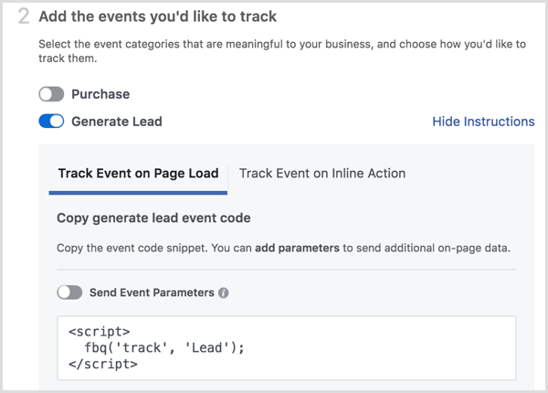 تثبيت Facebook pixel يضيف الأحداث