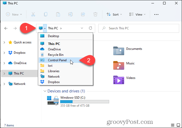 افتح لوحة التحكم باستخدام File Explorer