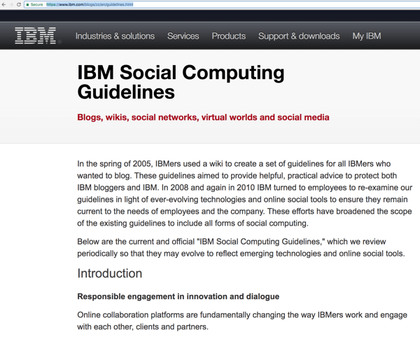تساعد إرشادات الحوسبة الاجتماعية الخاصة بشركة IBM موظفيها على التفاعل مع جمهورها لزيادة الوعي والعثور على العملاء المحتملين. 