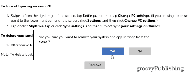 إزالة البيانات المتزامنة من SkyDrive في Windows 8.1
