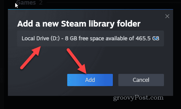 أضف محرك مكتبة Steam جديدًا
