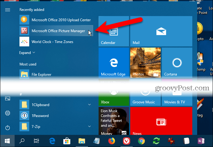 Microsoft Office Picture Manager تحت تمت إضافته مؤخرًا في قائمة ابدأ في Windows 10