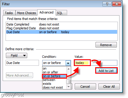 لقطة الشاشة: عامل تصفية إعداد شريط المهام لبرنامج Outlook 2007 اليوم